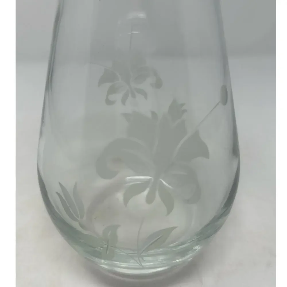 Clear Glass Etched Floral Vase 8